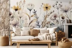 Carta da parati fiori di campo vintage acquerello