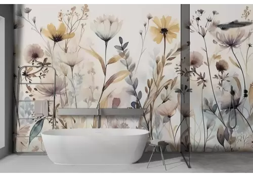 Carta da parati fiori di campo vintage acquerello 2