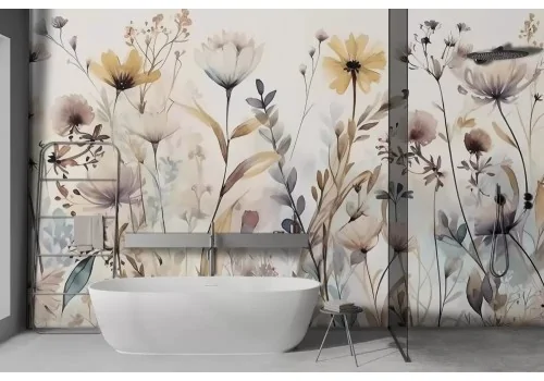 Carta da parati fiori di campo vintage acquerello 2