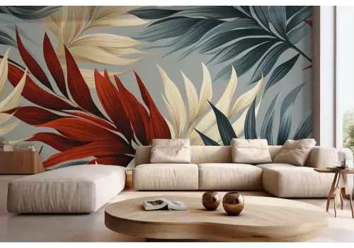 Carta da parati foglie tropicali colori neutri