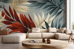 Carta da parati foglie tropicali colori neutri