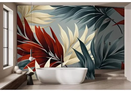 Carta da parati foglie tropicali colori neutri 2