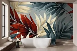 Carta da parati esotica e moderna con foglie tropicali