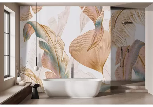 Carta da parati foglie tropicali tonalità arancio