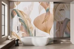 Carta da parati foglie tropicali tonalità arancio