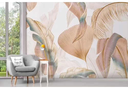 Carta da parati foglie tropicali tonalità arancio 2