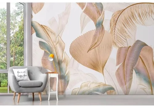 Carta da parati foglie tropicali tonalità arancio 2