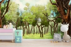 Carta da Parati paesaggio foresta illustrazione bambini