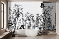 Carta da parati floreale bianco e nero