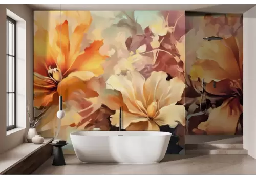 Carta da parati fiori arancio in stile acquerello