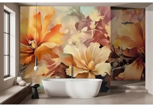 Carta da parati floreale arancio acquerello