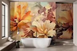 Carta da parati fiori arancio in stile acquerello