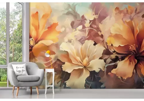 Carta da parati fiori arancio in stile acquerello 2