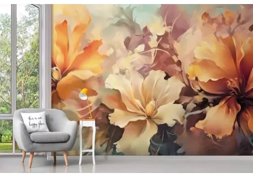 Carta da parati fiori arancio in stile acquerello 2