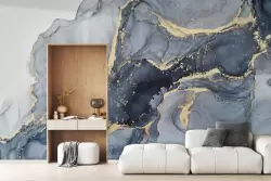 Eleganza moderna con carta da parati sfumature blu e oro