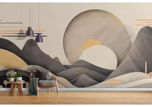 Carta da parati paesaggio di montagna stilizzato 3d