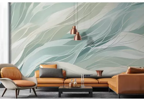 Carta da parati onde astratte tonalità del verde 2