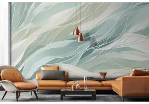 Carta da parati onde astratte tonalità del verde 2