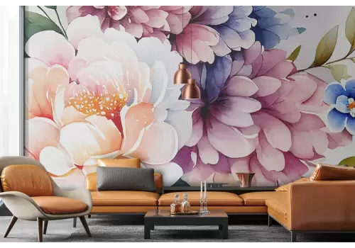 Carta da parati fiori ad acquerello toni delicati 2