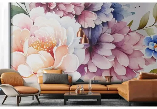 Carta da parati fiori ad acquerello toni delicati 2