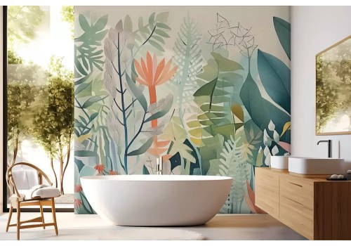 Carta da parati piante acquerello in tonalità del verde