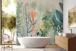 Carta da parati piante acquerello in tonalità del verde