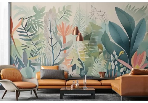 Carta da parati piante acquerello in tonalità del verde 2