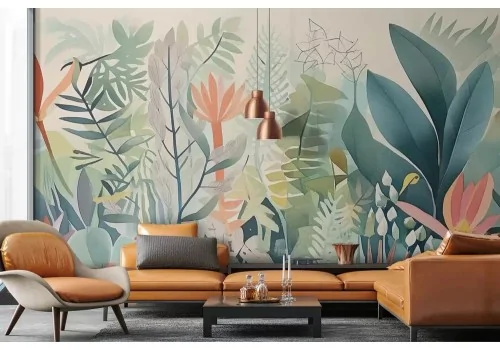 Carta da parati piante acquerello in tonalità del verde 2