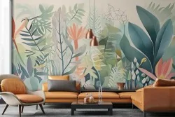 Trasforma il tuo salotto con carta da parati piante in stile acquerello