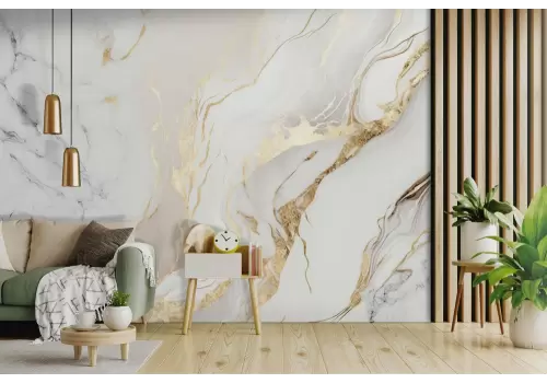 Carta da parati marmo bianco con venature oro