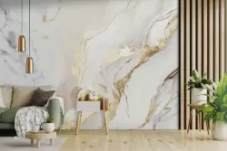 Carta da parati marmo bianco con venature oro