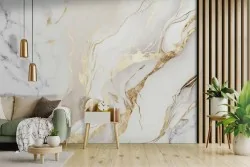 Carta da parati marmo bianco con venature oro