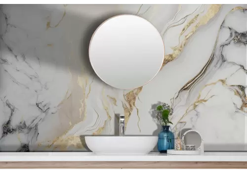 Carta da parati marmo bianco con venature oro 2