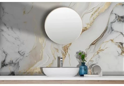 Carta da parati marmo bianco con venature oro 2