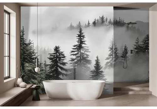 Carta da parati bosco nella nebbia