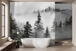 Carta da parati bosco avvolto nella nebbia