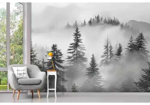 Carta da parati bosco avvolto nella nebbia 2