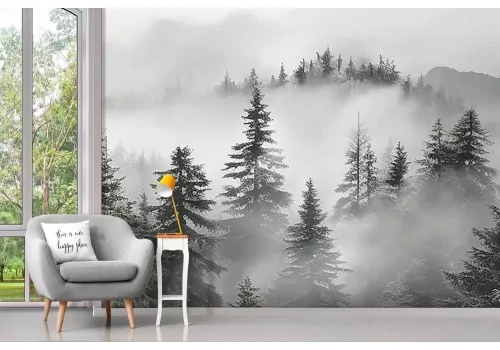 Carta da parati bosco avvolto nella nebbia 2