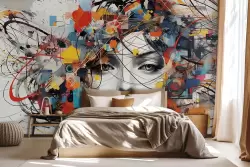 Design contemporaneo con carta parati artistica per camera da letto moderna