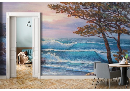 Stormy sea landscape wallpaper painting