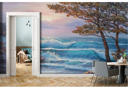 Stormy sea landscape wallpaper painting