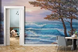 Stormy sea landscape wallpaper painting