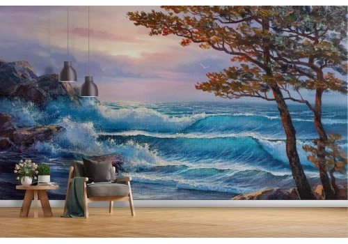 Stormy sea landscape wallpaper painting 2