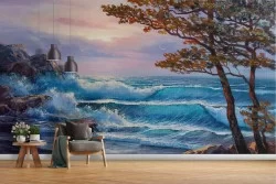 Stormy sea landscape wallpaper painting