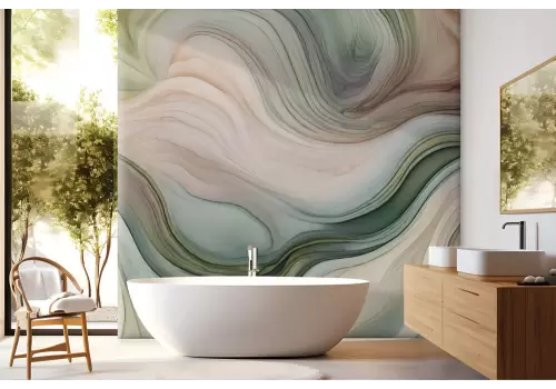 Carta da parati onde astratte verde e rosa