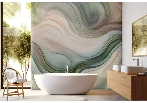 Carta da parati onde verdi e rosa