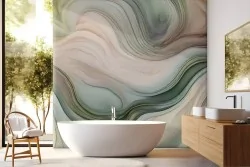 Carta da parati onde astratte verde e rosa