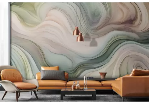 Carta da parati onde astratte verde e rosa 2