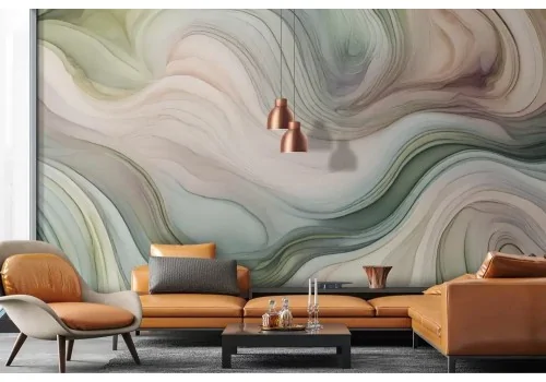 Carta da parati onde astratte verde e rosa 2