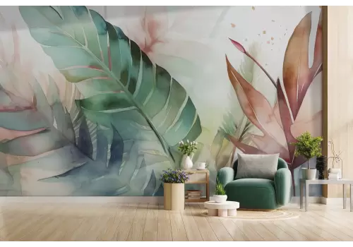 Carta da parati foglie tropicali stile acquerello